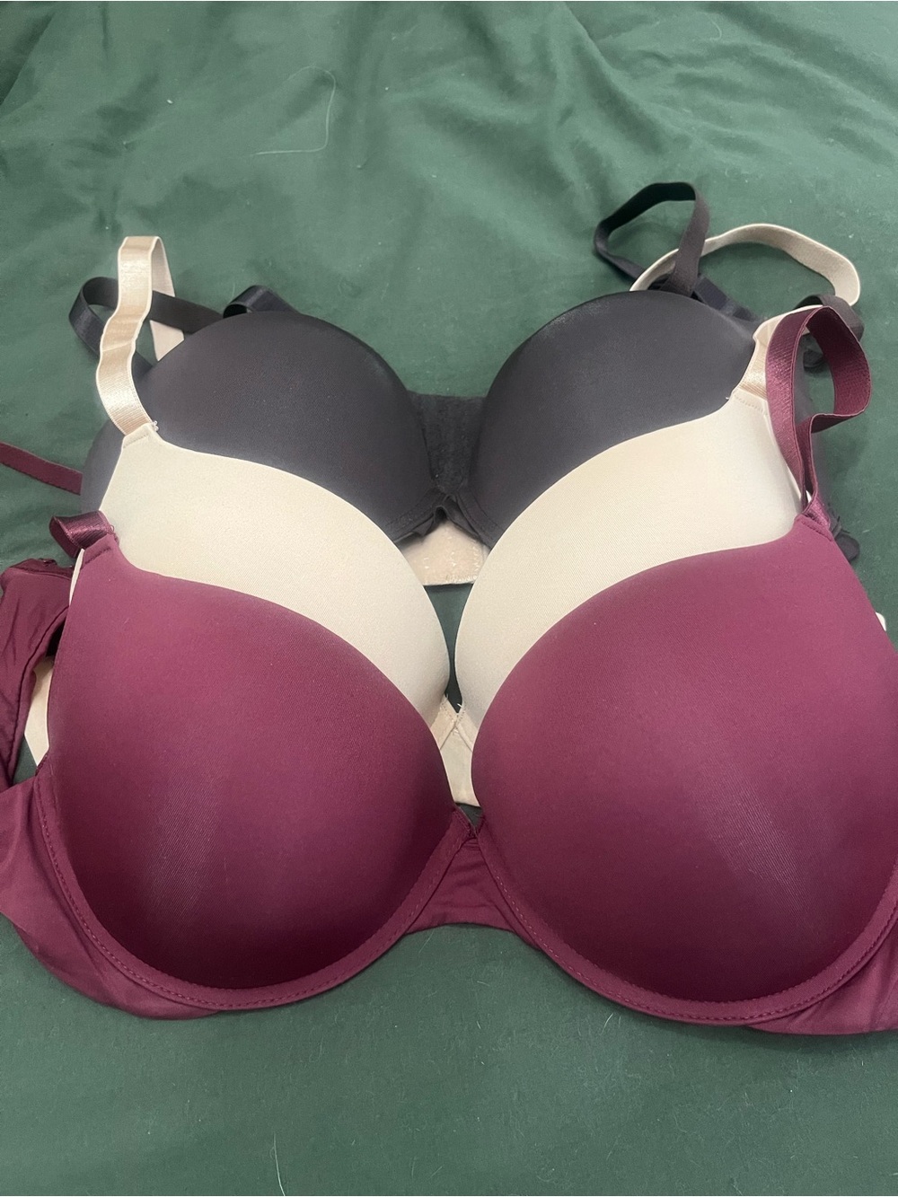 Essentials 3-Pack Smooth T-Shirt Bras - Burgundy, Beige, Charcoal
